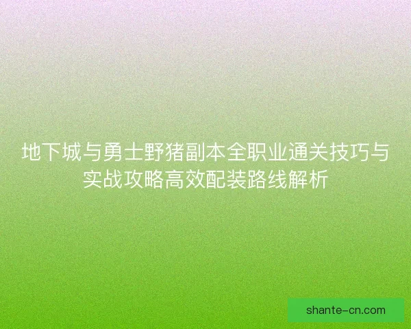 地下城与勇士野猪副本全职业通关技巧与实战攻略高效配装路线解析